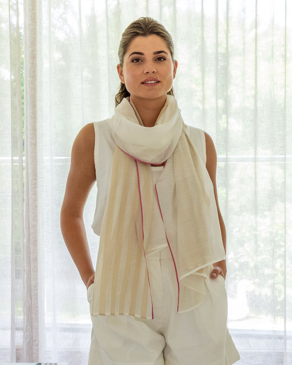 EK Scarf - Taupe Stripe